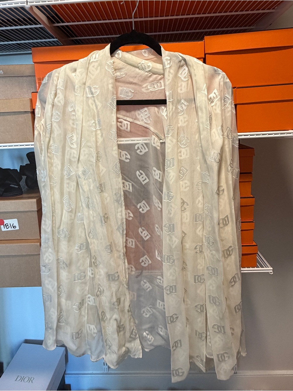Dolce & Gabbana Sheer Ivory Logo-Print Wrap Blouse Sz 10